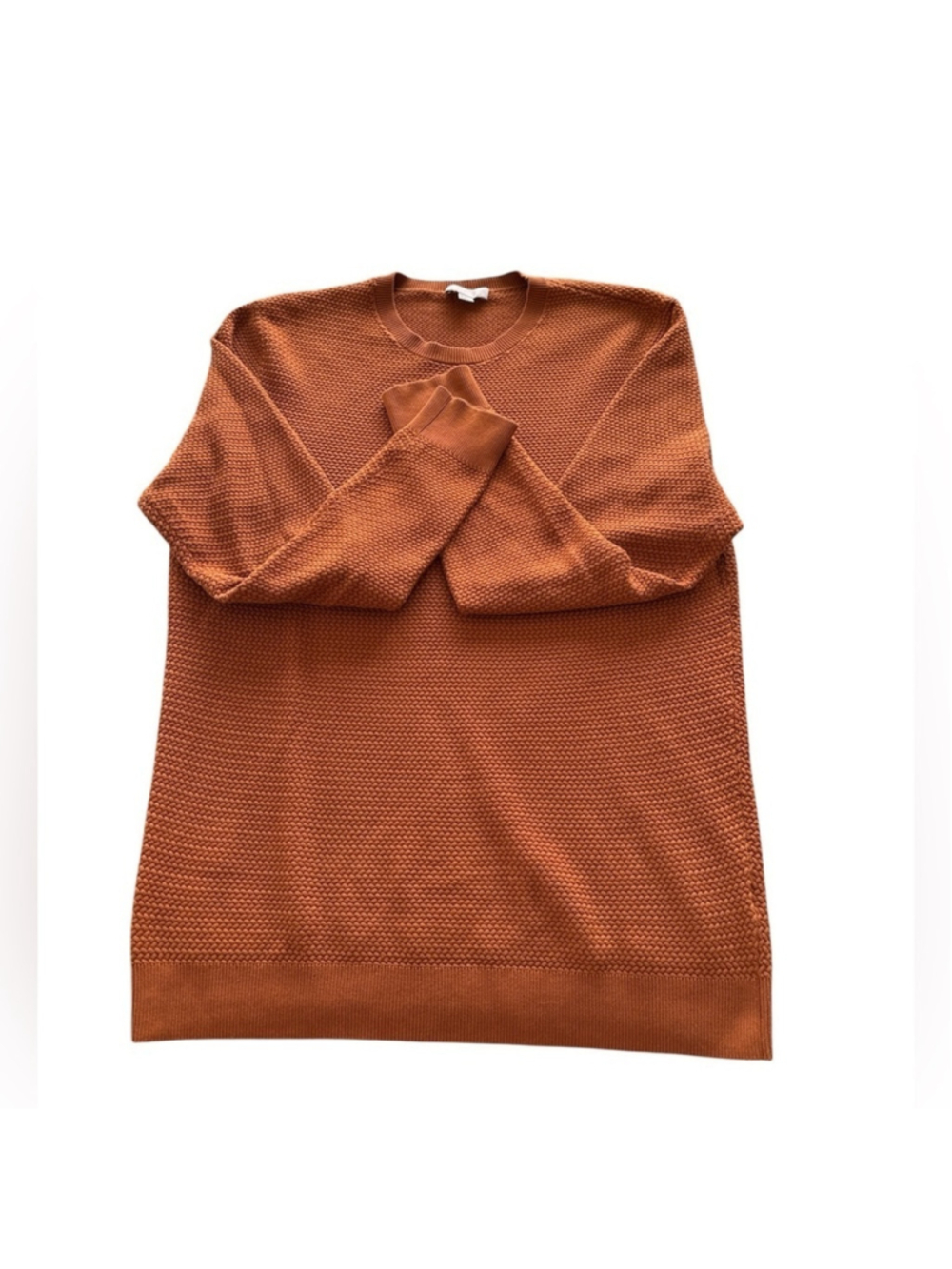 COS Men's Textured Crewneck Cotton Sweater Mustard Orange Size M